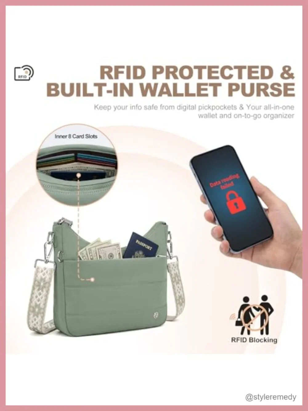 Anti-Theft Crossbody Hobo Bag RFID Blocking Quilted Nylon Puffer Purse Women